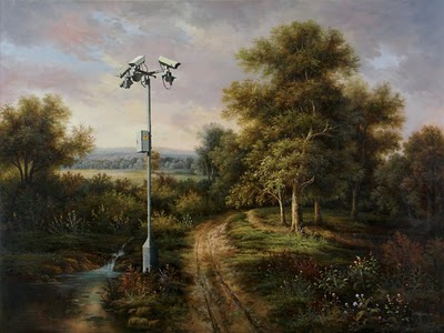 BanksySurveillanceCamsInClassicCountryPainting
